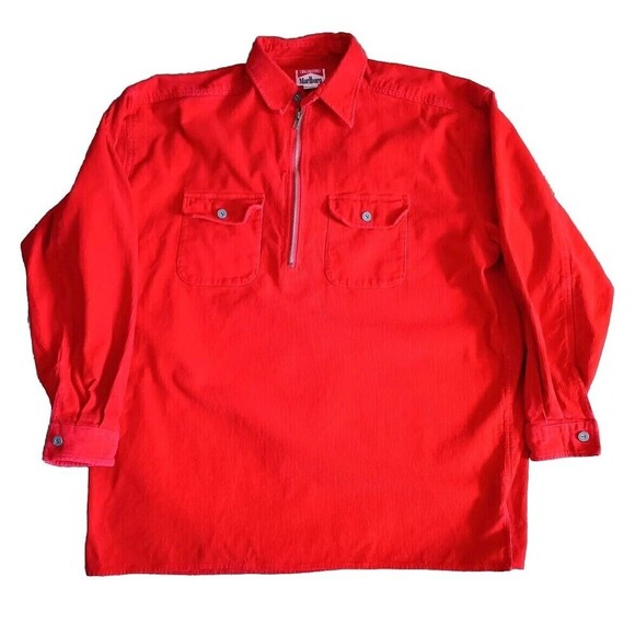 Marlboro Shirt Mens Large Red Corduroy 1/2 Zip Heavyweight Chest Pockets Vintage - Picture 1 of 10